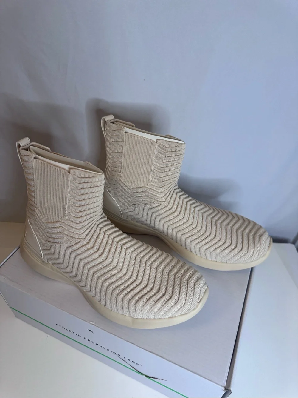 APL Men’s 10.5 TechLoom Chelsea Knit High-Top Sneaker Boot in Cream